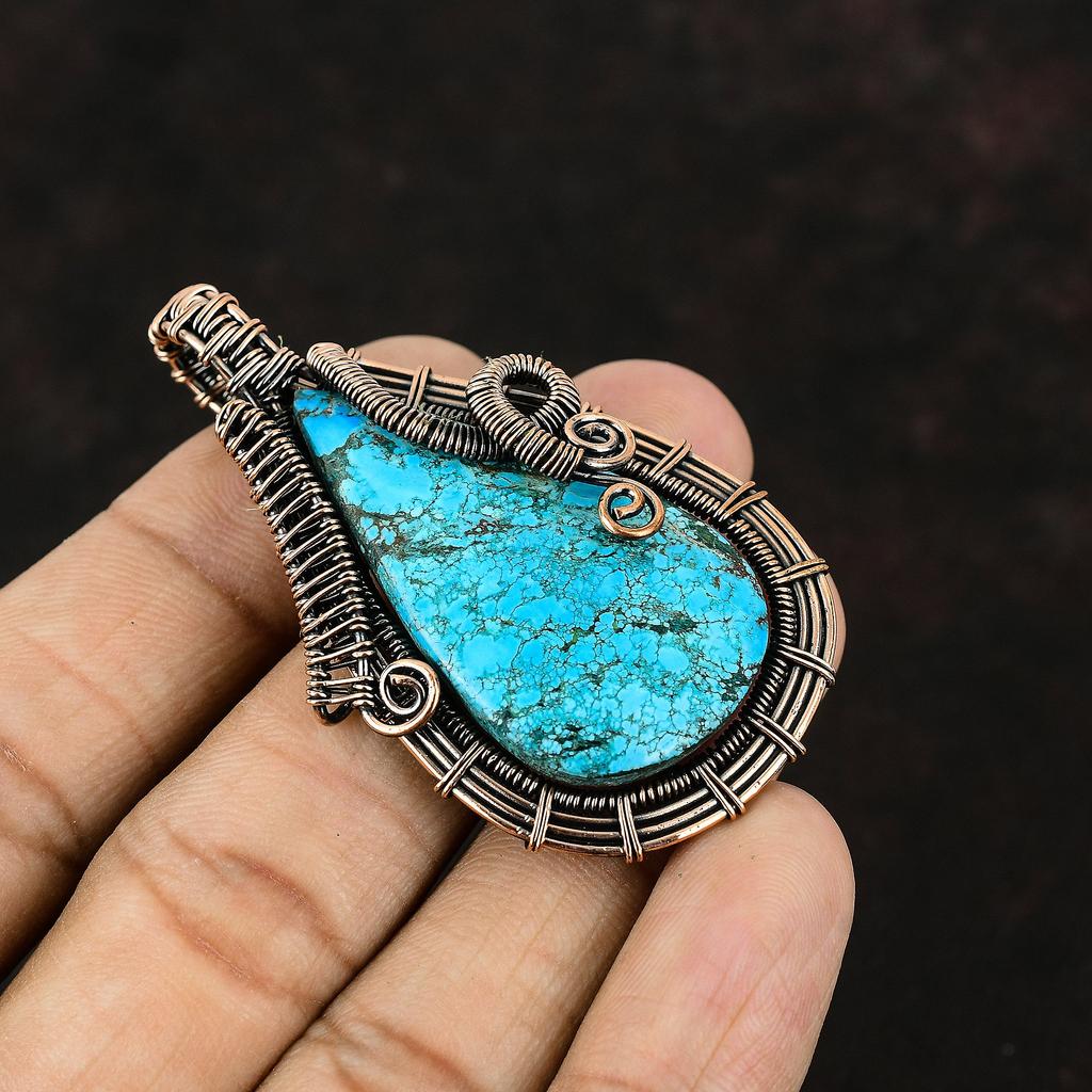 Tibetan Turquoise Copper Pendant Copper Wire Wrapped Jewelry Gemstone Pendant Copper Jewelry Turquoise Jewelry Gift For Mother Gift For Her