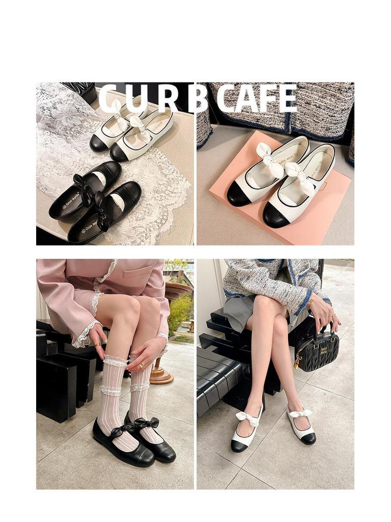 Cowhide 2025 Spring Bow Ballet Flats: Women's Genuine Leather Round Toe Mary Janes