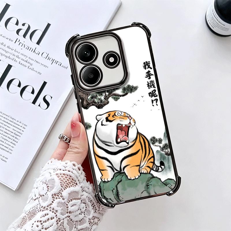 Cartoon Fat Tiger Funny Plating Phone Case For Xiaomi Redmi Note 14 15 Pro Plus 13 12 11 11S 11T 10 9S 9 5G Anti-Fall Airabag Co