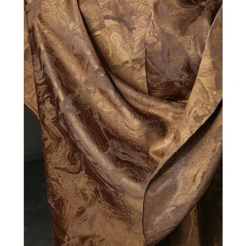 Texture Jacquard Retro Chinese Vest Coat Horse Skirt Clothing Gold Coffee Color Cloud Around Green Mountain Designer Fabric