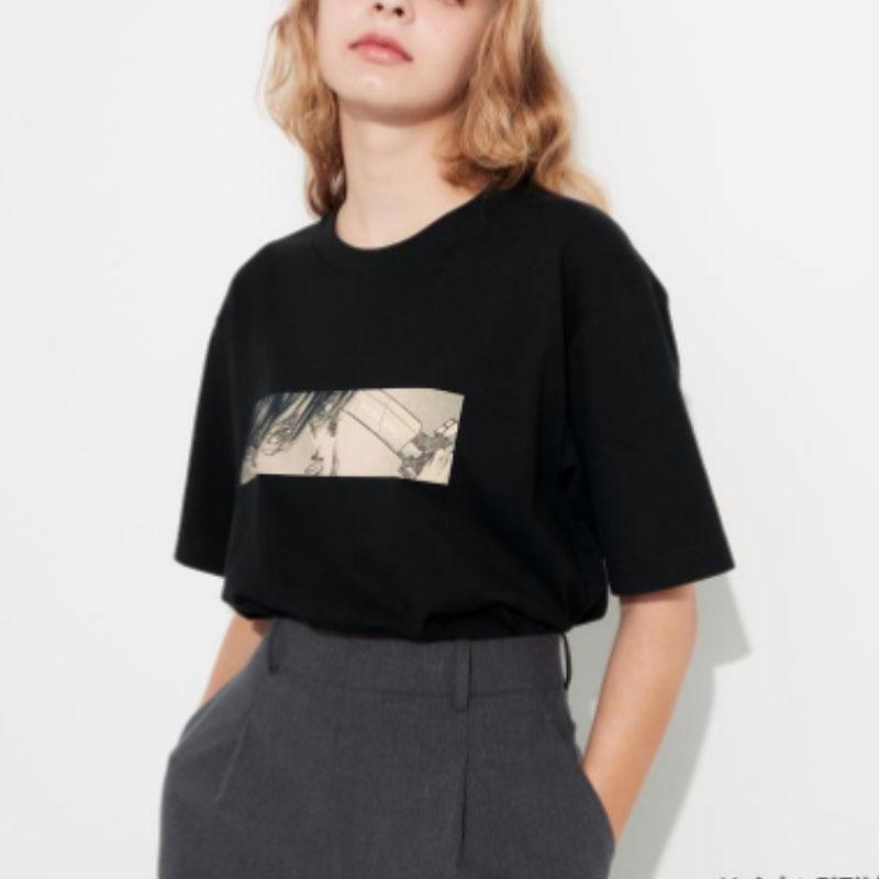 Uniqlo X Attack On Titan Collaboration FW23 Comic Avatar Banner Print Crew Neck Short Sleeve T-Shirt Unisex Tops Black 468530-09
