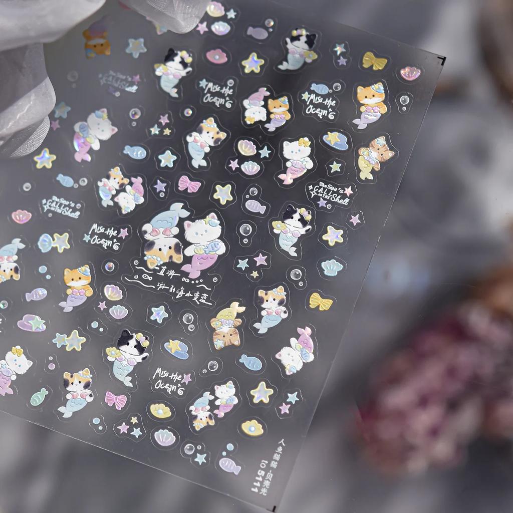 Cute Animal Face 5D Nail Art Stickers Cartoon Cat Bunny Dog Mouse Expressions Simple Self Adhesive Manicure Decal DIY