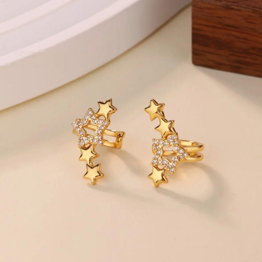 Star Zircon & Cat Kitten Stainless Steel Ear Clip Women Mama 18K Gold-plated Anti Rust Earring Wedding Jewelry accessories Gift