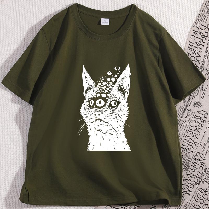 Weirdcore Cat T Shirt Harakuju Creepy Horror Goth Cat TShirt Gothic Dark Aesthetic Tshirt Men Women Graphic T Shirts Clothes