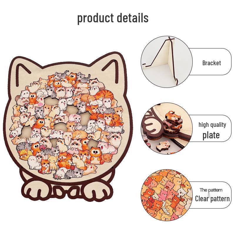 Wooden Cartoon Cat Jigsaw Puzzle: Educational Toy for All Ages