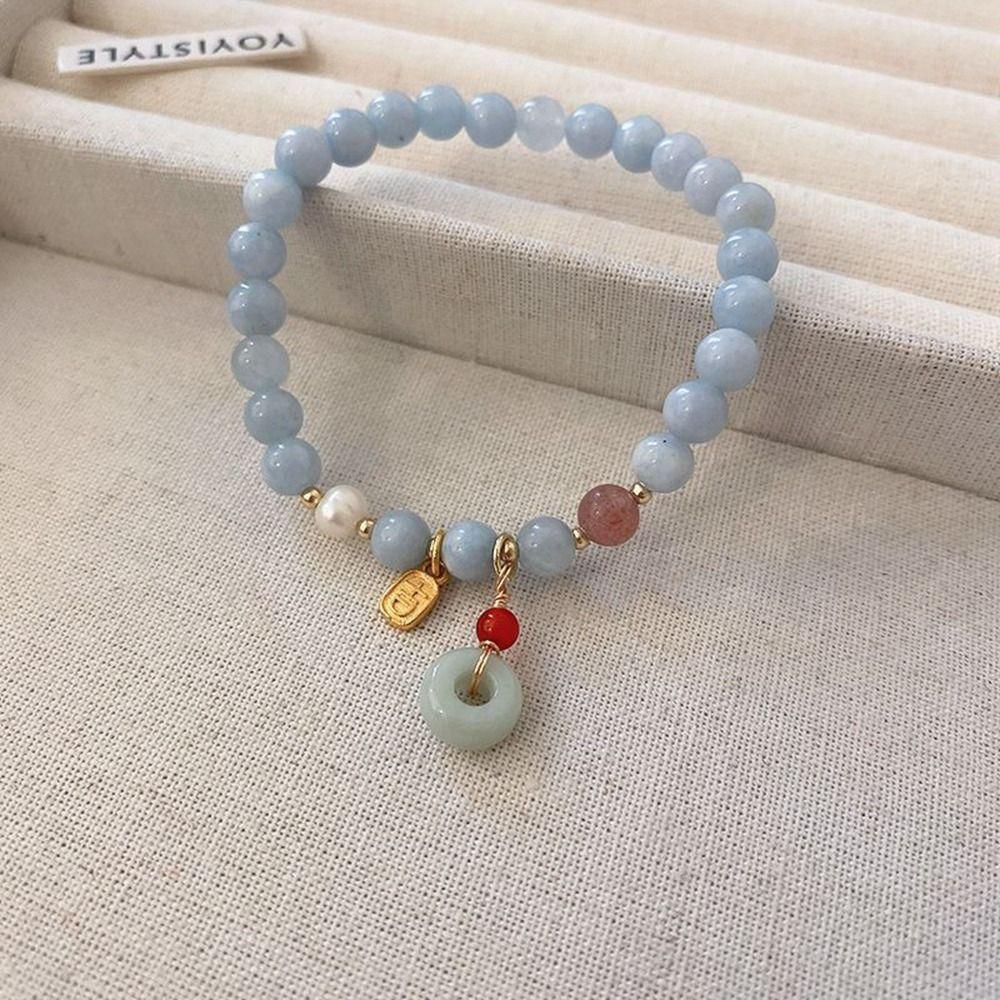 BEPAN 2023 New Pearl Agate Lucky Cat Bracelet for Women  Chinese Style Jade Pendant Simple Wild Elastic Rope Crystal Beads Jewelry