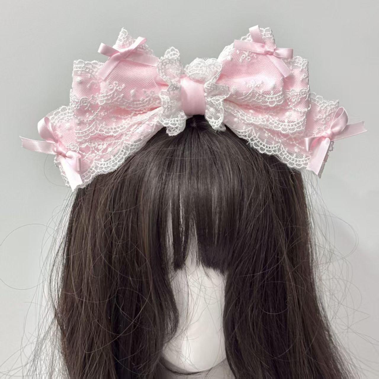 Kanten Haarband KC Meisje Strik Hoofdband Dames Meisjes Anime Loli Hoofddeksel Accessoires gray
