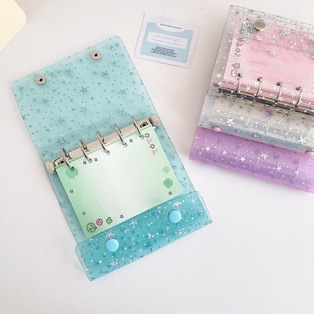 Transparent and Shiny M5 Star Loose-leaf Notebook for Students  Laser-etched and Colorful  Girls' Double Snap Closure Diary.