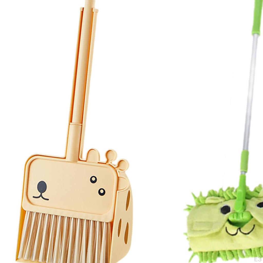3 Pieces Mini Broom and Dustpan Mop Set Children Housekeeping Cleaning Tools Cartoon Role Playing