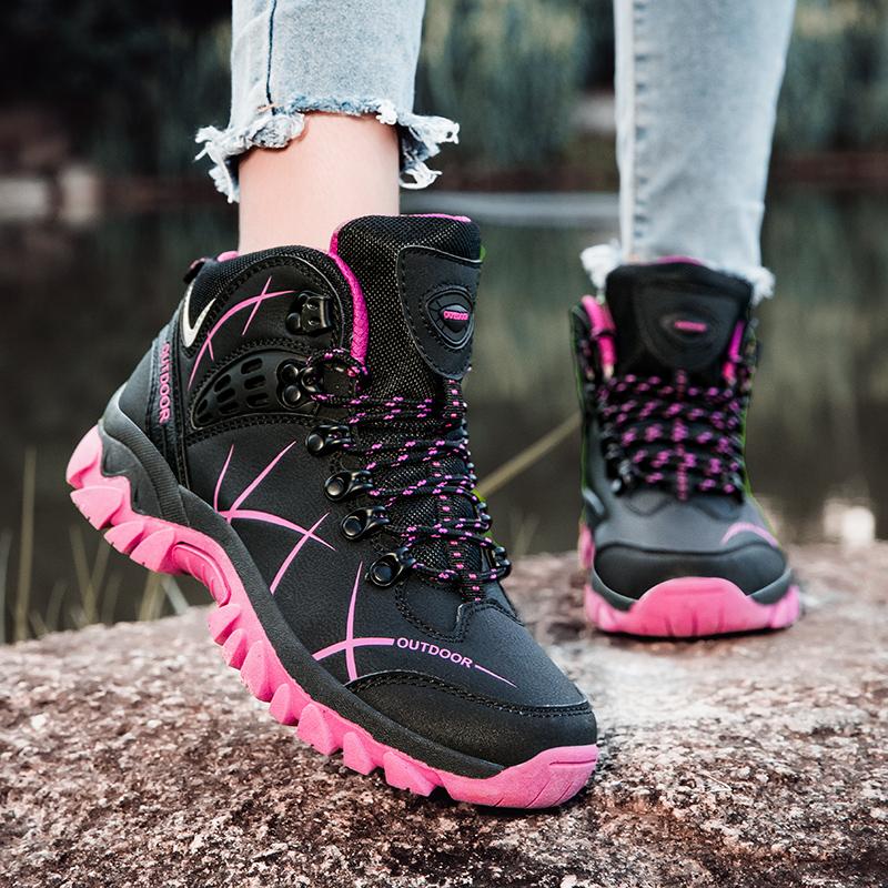 35-46 Couple Large Outdoor Mountaineering Shoes Casual Hiking Shoes with Velvet Warm High Top Cotton Shoes Snow Boots