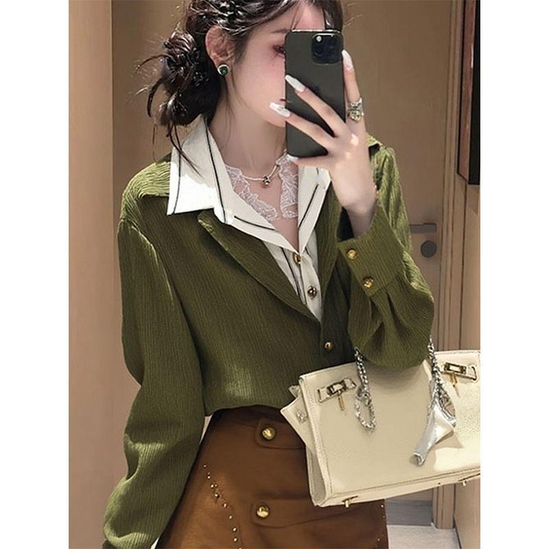New Korean Style Women s Autumn Suit: Beaded Shirt & Skirt Two-Piece Set S [40-49 kg]