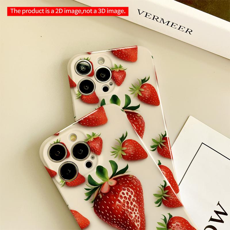 2DFlat Vibrant Strawberry Pattern Phone Case All Inclusive Film Hard iPhone Case, Compatible with iPhone 18 Pro Max 17 16 15 14 13 12 11