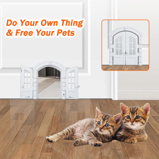 Retro Cat Door French Style Cat Door Lockable Double Door Easy Installation Pet