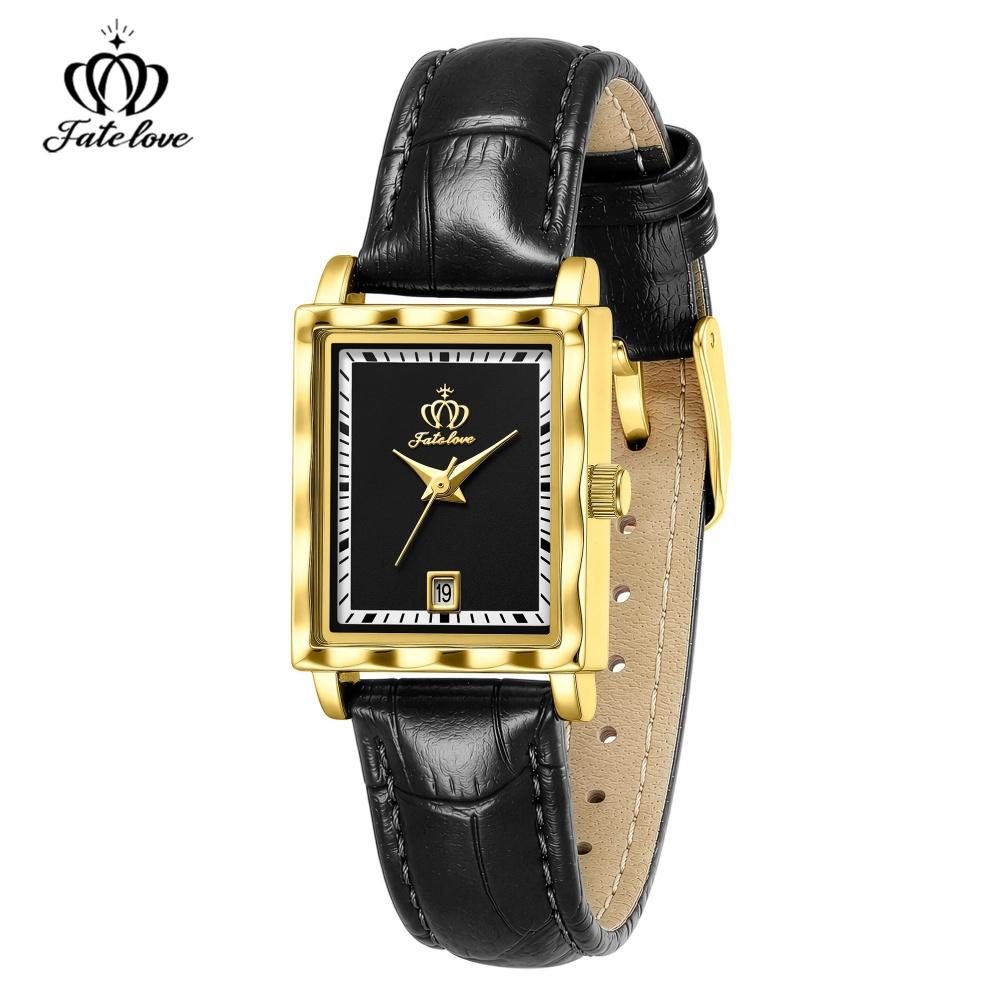 Fatelove 932 Luxury High Quality Women's Watches Calendar Date Square Dial Leather Strap Ladies Quartz Wristwatch