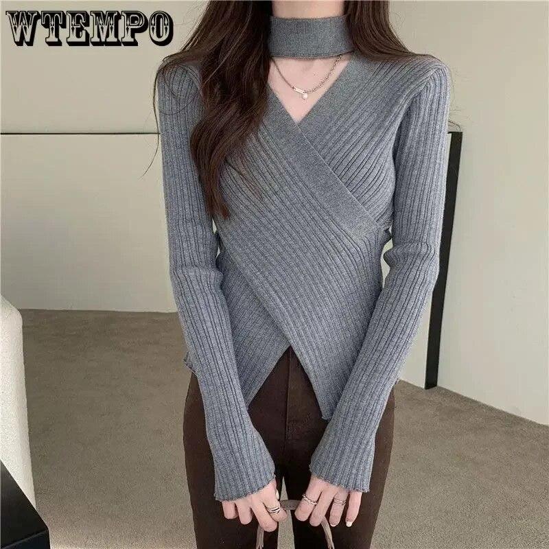 Černý Tenký Slim Halter Dutý svetr Dámské Pletený svetr s dlouhým rukávem Jednobarevné Sexy Ležérní Top Jarní Podzim tílko