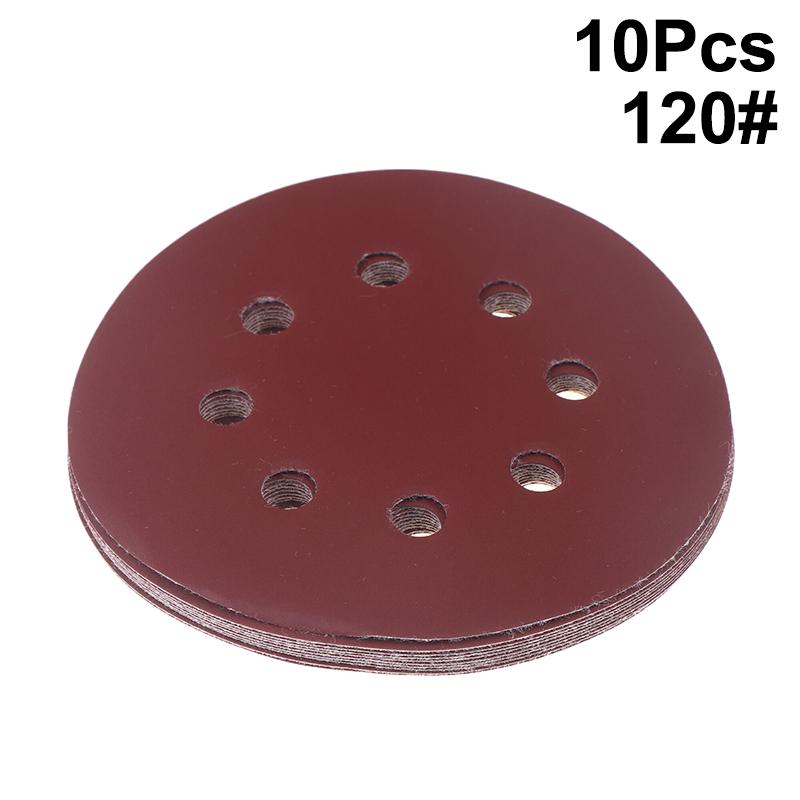 10Pcs 5 Inch 8-Hole Alumina Sanding Pad Sanding Sheet Polishing Sand Paper Sanding Discs Abrasive Polishing Tool For Metal Wood