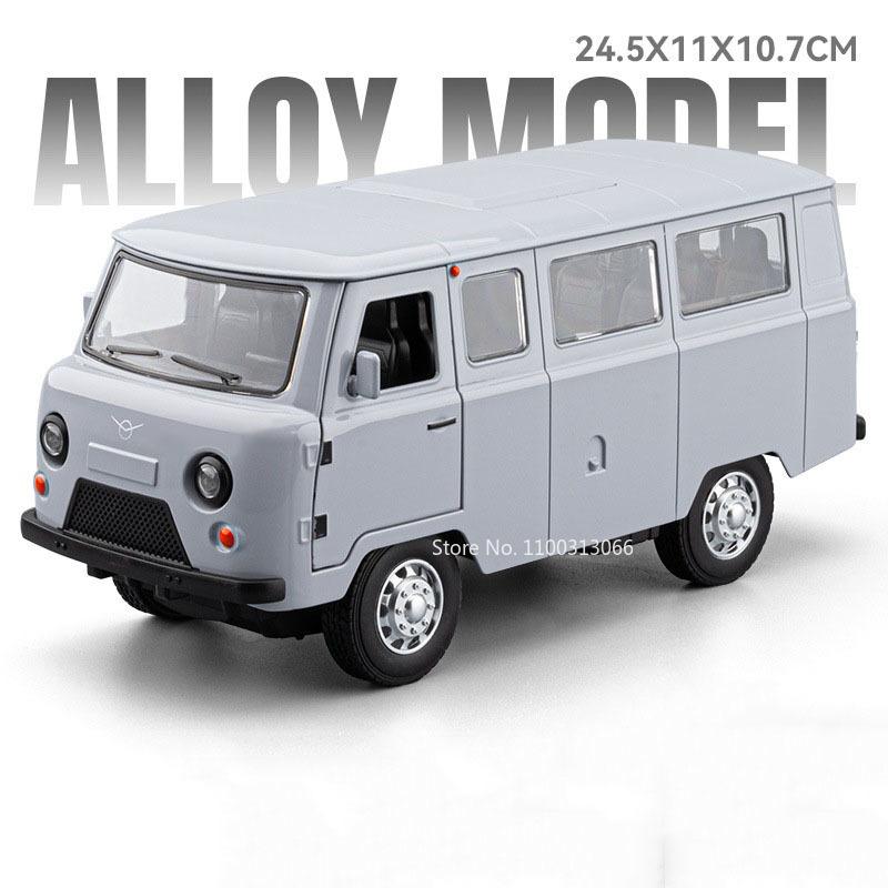 1:18 rosyjskich zabawek UAZ-452 Hunter, modele diecast z dźwiękiem i światłem, otwierane drzwi vana, miniaturowy pojazd, prezenty na Dzień Dziecka