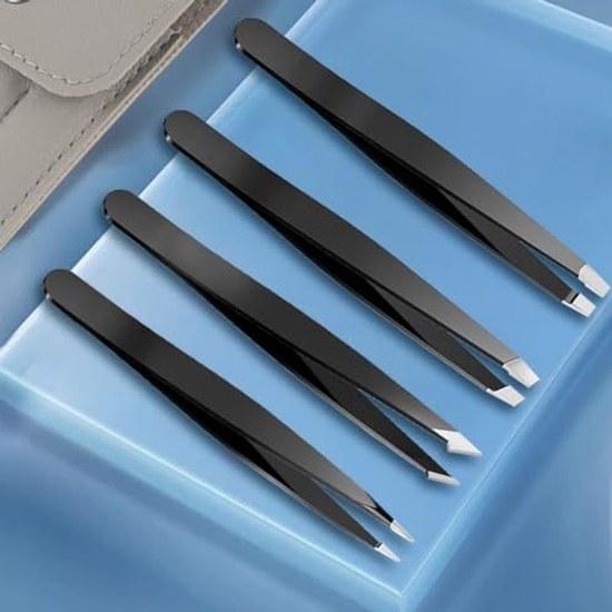 Precision Tweezers Set 2 Pieces Eyebrow Kit High-Precision Stainless Steel Eyebrows Nose Hair Inner (Black)