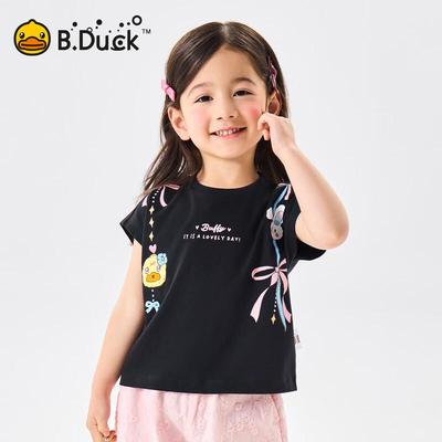 B.Duck Girls' Cartoon Short Sleeve T-shirt