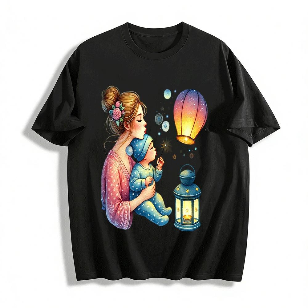 Mother And Child Lantern Print Casual Warm Parent-child Top Pure cotton T-shirt XXS