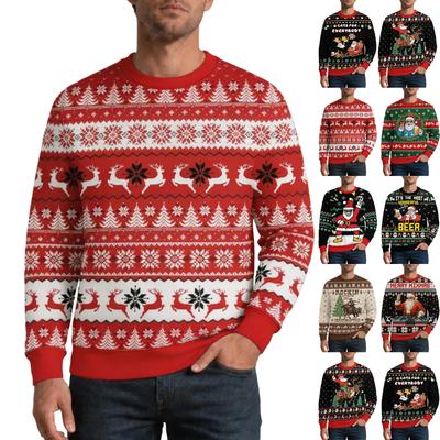 Suéter Casual para Hombre con Estampado Navideño Cuello Redondo Manga Larga Top de Invierno