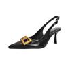 French bag head sandals women's 2025 new summer large size one-word strap high heels thin heel pointed empty small single shoes