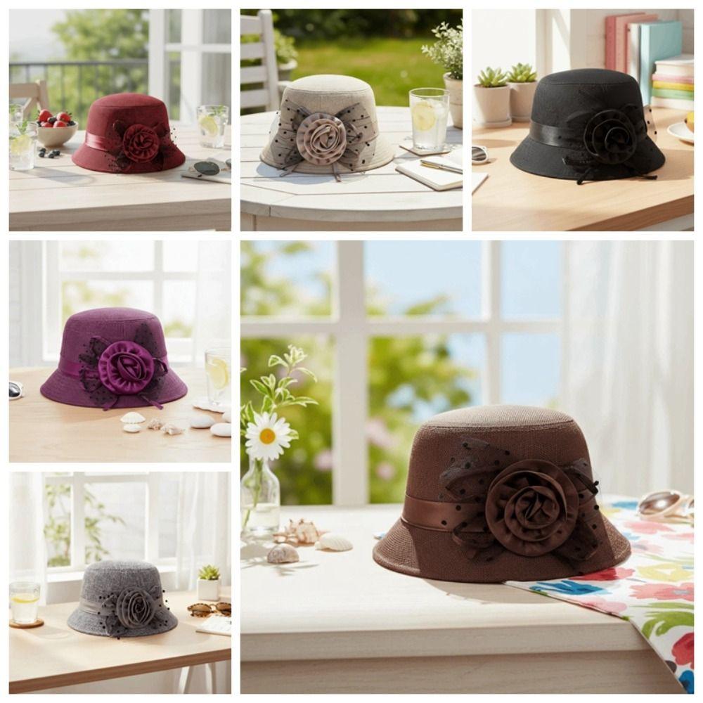 Breathable Flower Sun Fisherman Hat Sunscreen Linen Sunshade Basin Cap  Outdoor