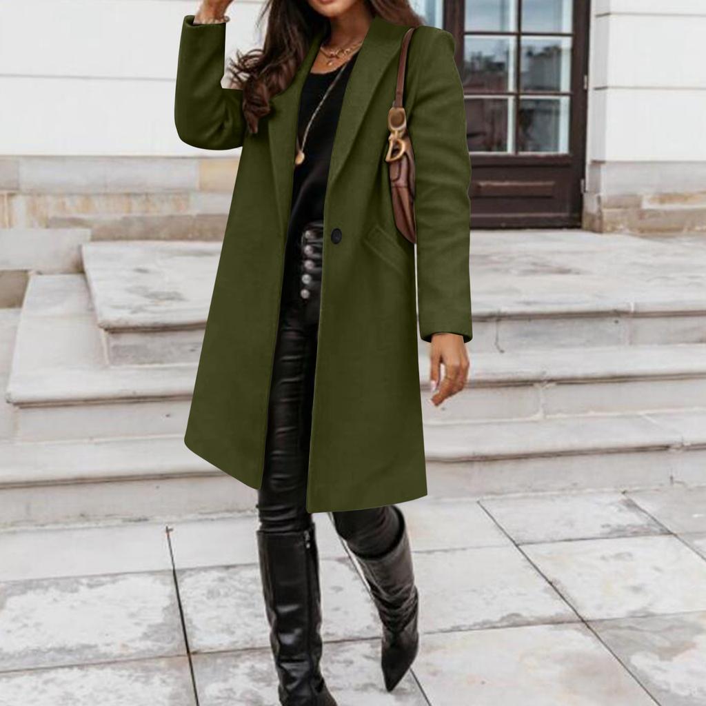 Women's Stylish Casual Color Long Coat with Buttons and Pockets for Daily Wear