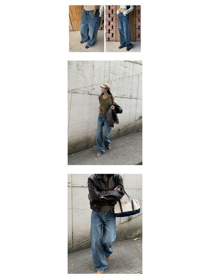 Yuyi Women's Retro Wide-Leg Jeans, Spring 2024 Korean Style