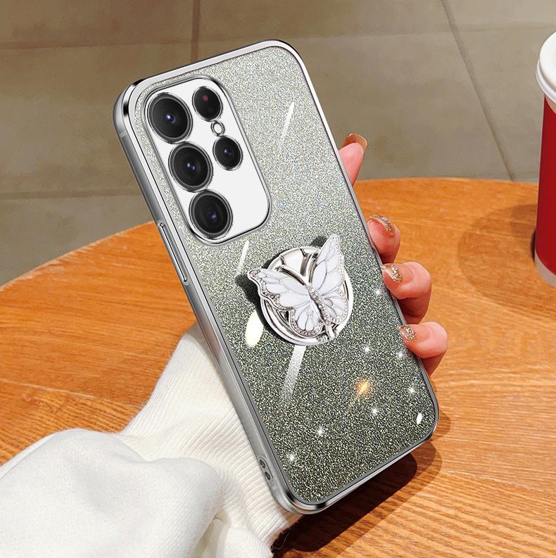 

Подходит для Samsung S24ULTRA, чехол для мобильного телефона A05, гальваническое покрытие, постепенное изменение цвета, блестки NOTE20, кронштейн-бабочка A53, мягкий чехол 12 J730 серебряный