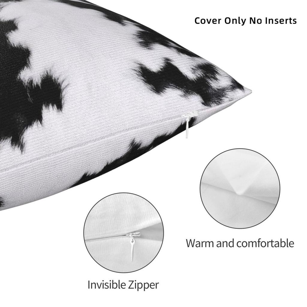 Cowhide Black White Square Pillowcase Polyester Linen Velvet Pattern Zip Decorative Throw Pillow Case Room Cushion Cover 45X45