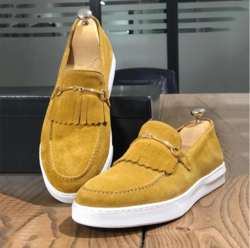 2024Men's Vulcanize Shoes  Brown Gray Yellow Faux Suede Shoes mens causal shoes vulcanizar los zapatos loafers rahat ayakkabılar