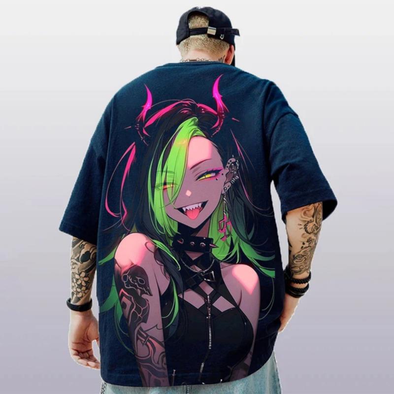 Letní pánské tričko z roku 2024 anime tričko s postavičkou 3D sexy krása tetování potisk Street Trend Top Volná oversized trička s krátkým rukávem