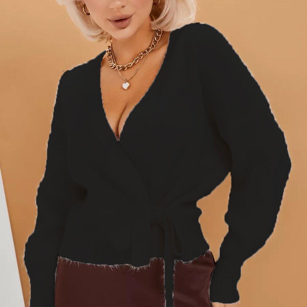 2026 Fall Sexy V-Neck Tie-Up Knit Cardigan - Flattering European & American Women's Coat