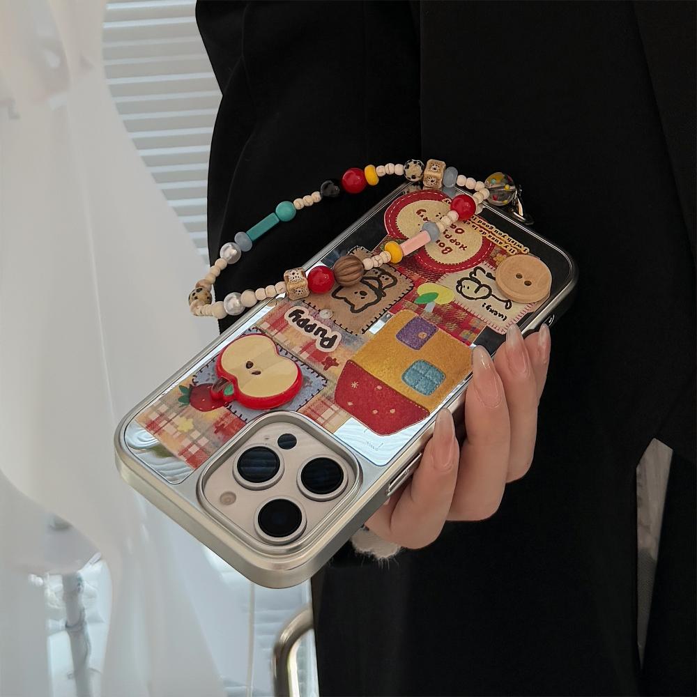 3D Red Apple Cartoon Case for IPhone 16, 17 Pro Max, Mirror Finish, Chain Decoration Phone Case