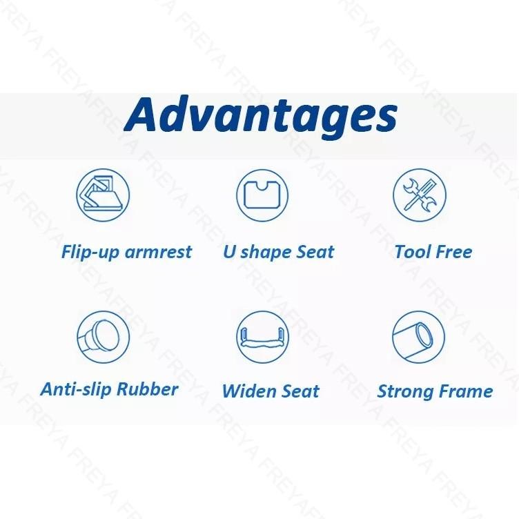 Rust-proof Aluminum Alloy Shower Chair for Elderly Height Adjustable Bathroom Toilet Commode Chair with Backrest
