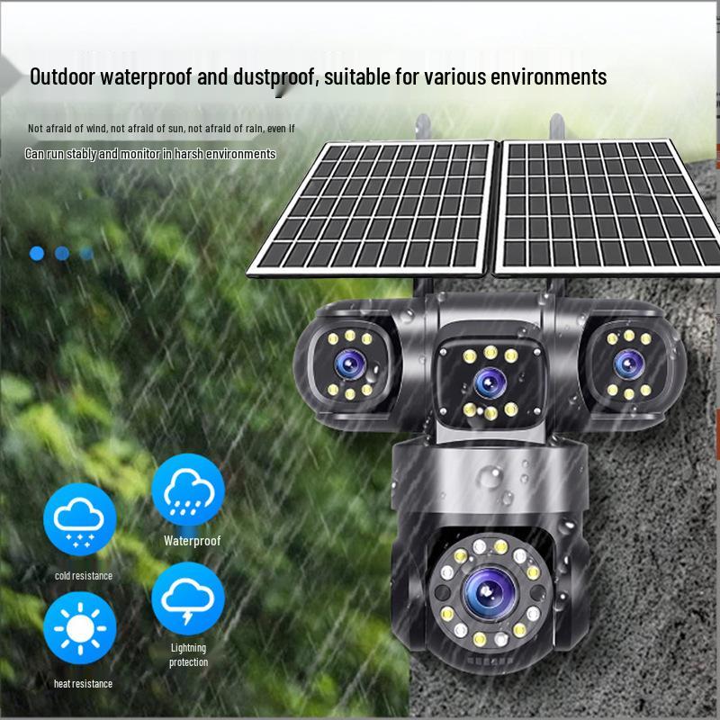 8MP Four-Lens Solar 4G Night Vision Outdoor Camera - Wireless, Remote Surveillance