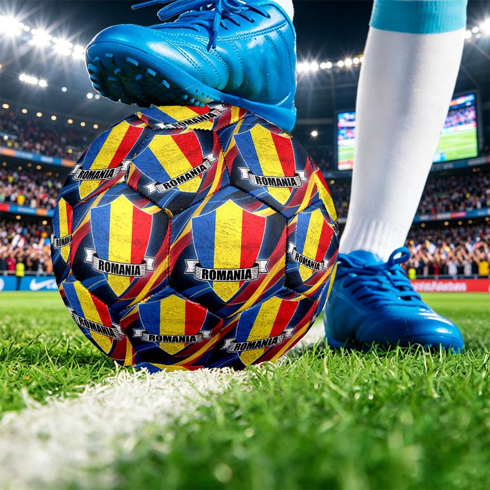 Pallone da Calcio Stampato Romania Taglia 5 Resistente all'Usura Standard per Allenamento Adulti Regalo per tifosi per Partite Sportive Indoor Outdoor