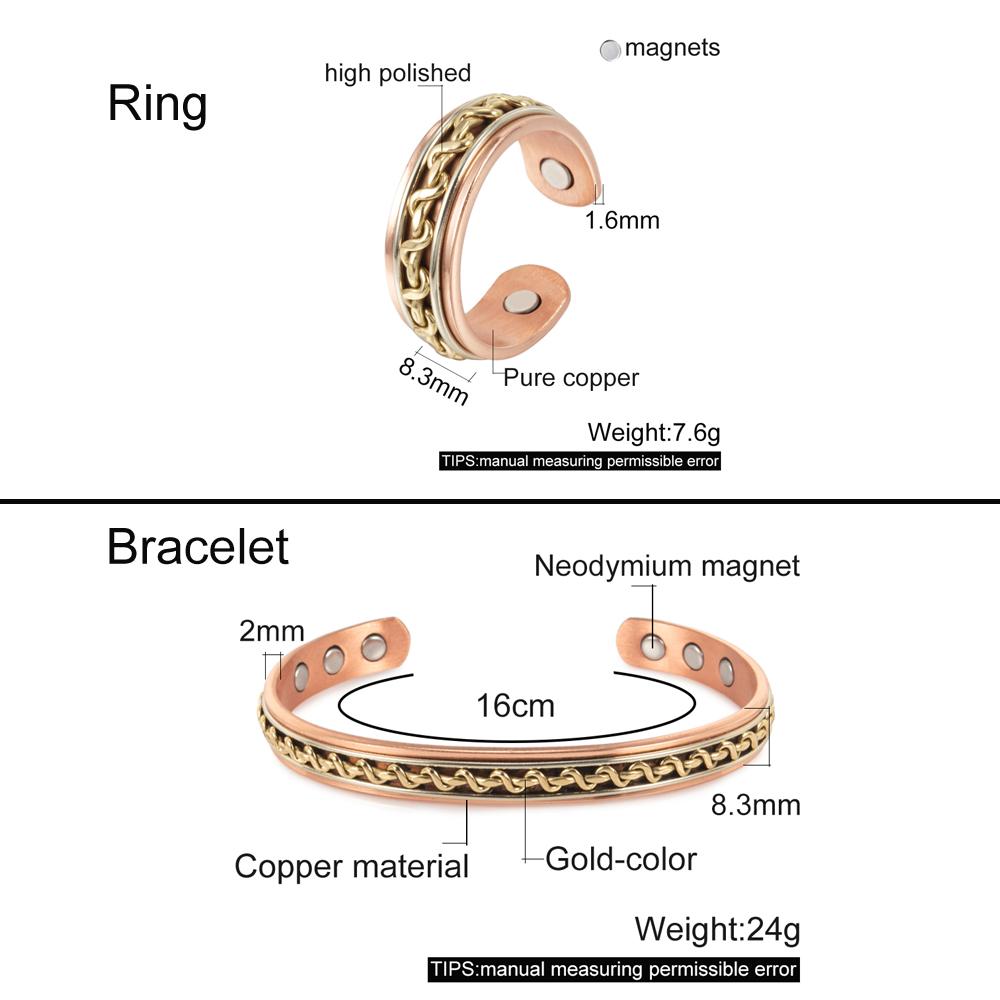 Vinterly Twisted Magnetic Pure Copper Jewelry-Set Adjustable Bracelet Ring Magnet Resizable Health Jewelry Braided Snake Pattern