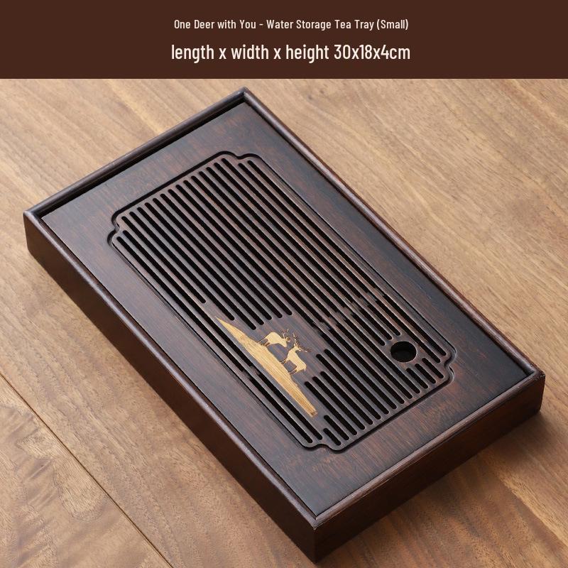 Bamboo Tea Tray with Water Storage - Simple Rectangular Design for Tea Sets
