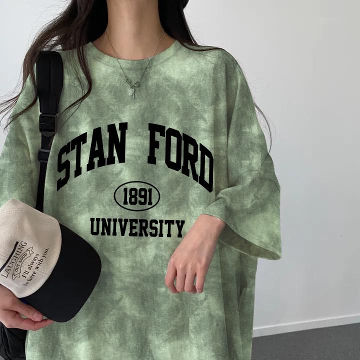 Women's 2024 Summer Tie-Dye T-Shirt Dress: New Loose Fit, Casual Print, Mid-Length Straight Skirt