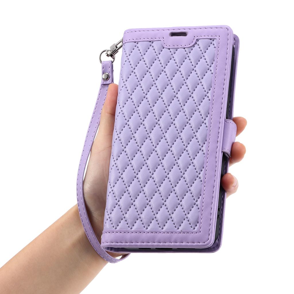 For Motorola Moto G56 5G Leather Case Rhombus Texture Wallet Stand Phone Cover with Wrist Strap