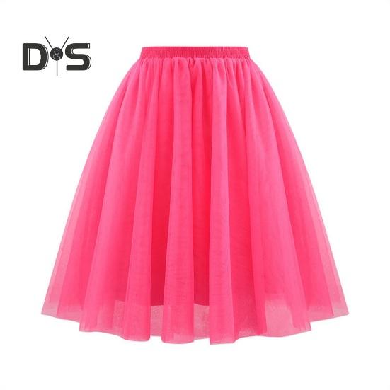 Damen Retro Ballettrock Elastischer Hoher Taille 3-Lagen Tüll Petticoat Tanzrock Karneval Cosplay Tutu Rock