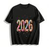 2026 Neujahrsthema Bunter Aufdruck Lässiges lockeres Oberteil Reines Baumwoll-T-Shirt