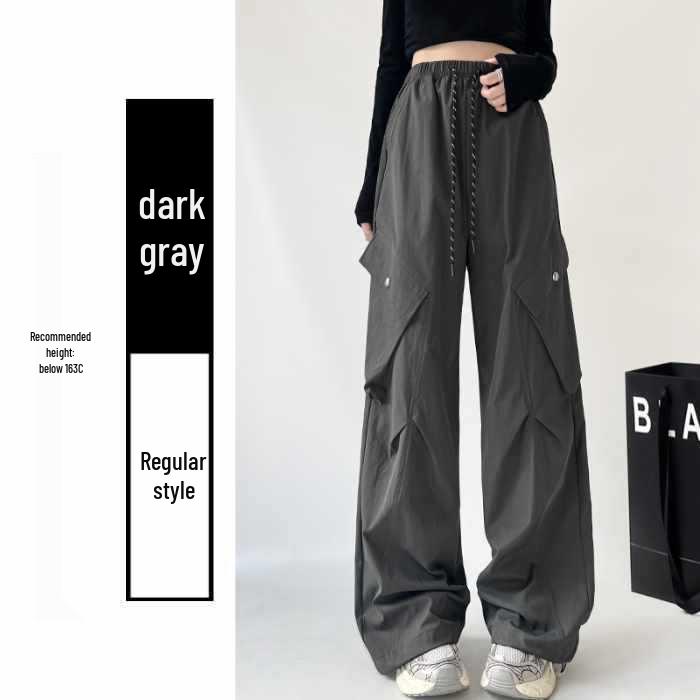 Women s Retro High-Waisted Wide-Leg Cargo Pants with Large Pockets XL темно-серого