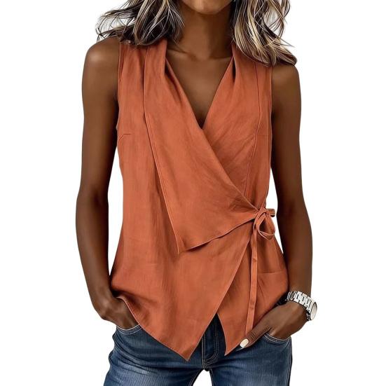 

Women Vest Lapel V-Neck Sleeveless Shirt Tops Side Bandage Regular Fit Casual Tops for Work Parties Dates Vacation S оранжевый