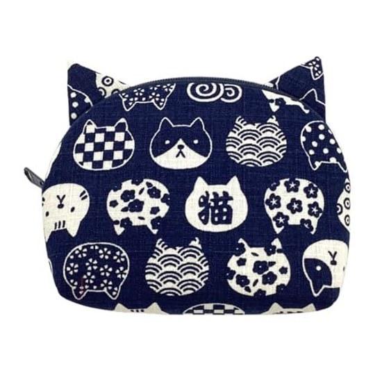 Kyosuke Japan-made Kyoto Ear-Style Pouch Approximately 10134cm Cat Pattern Small Item Holder Japanese Design Cotton Nyankomon Navy