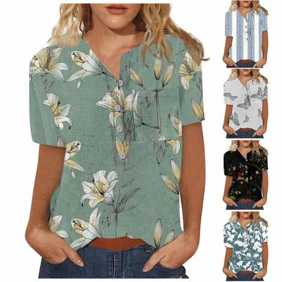 Women'S T-Shirts V Neck Short Sleeves Women'S Short Sleeve Tops Dressy Casual Summer Graphic Floral Print Fashion Shirts Tunic