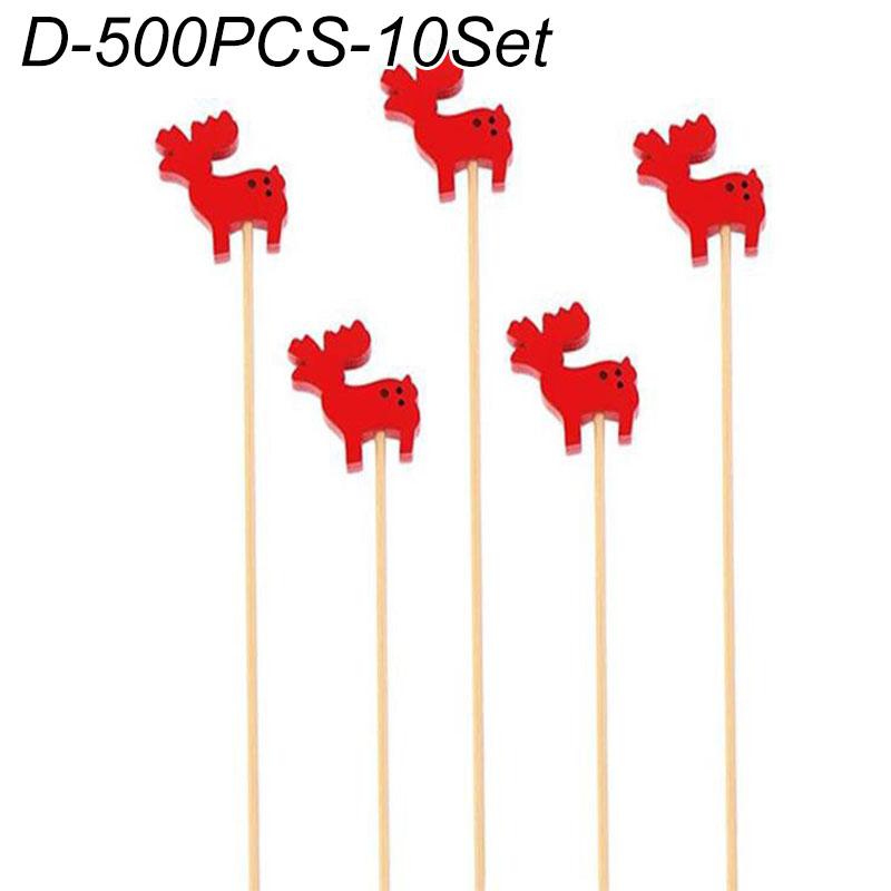 50Pcs/set Christmas Fruit Sticks Disposable Bamboo Sticks Snowflake Christmas Tree Elk Santa Claus Snowman Sticks Xmas Ornaments