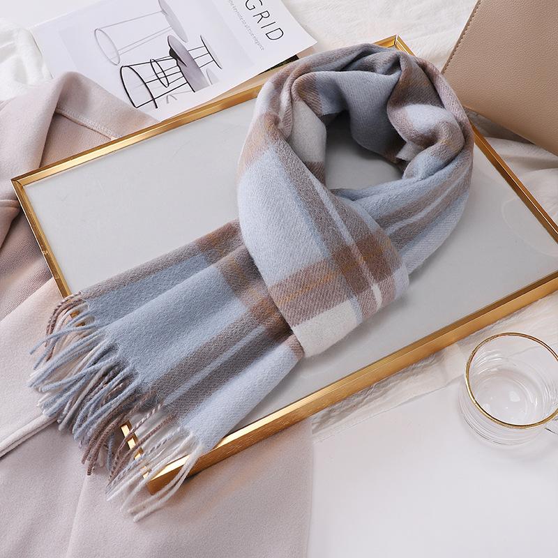 100% Australian wool pure plaid scarf women's winter color matching versatile thermal plaid scarf
